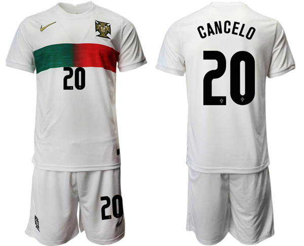Men's Portugal #20 Cancelo White Away Soccer Jersey Suit 001