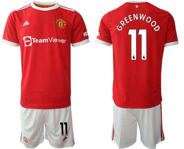 Men's Manchester United #11 Mason Greenwood Red Home Soccer Jersey Suit