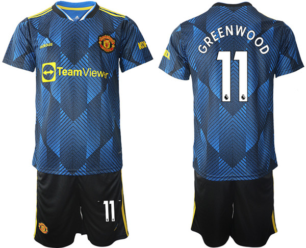 Men's Manchester United #11 Mason Greenwood Blue Away Soccer Jersey Suit