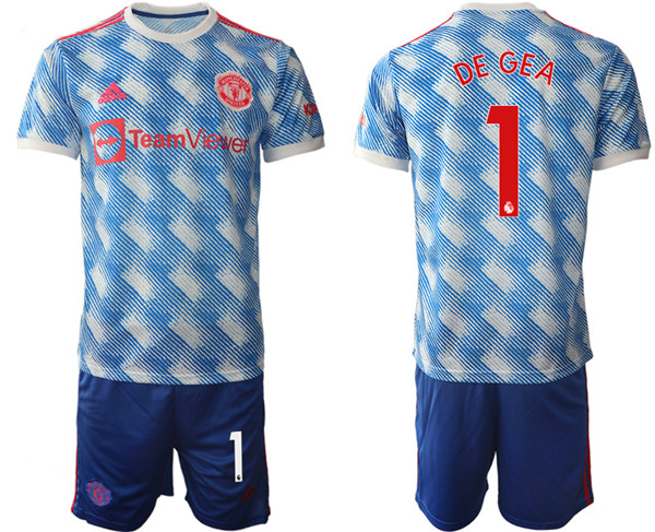 Men's Manchester United #1 David de Gea Light Blue Away Soccer Jersey Suit