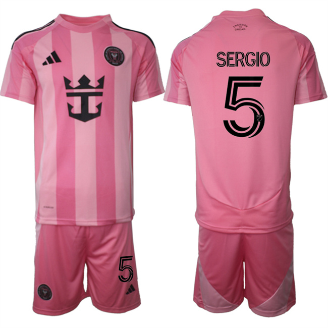 Men's Inter Miami CF #5 Sergio 25/26 Pink Home Soccer Jersey Suit