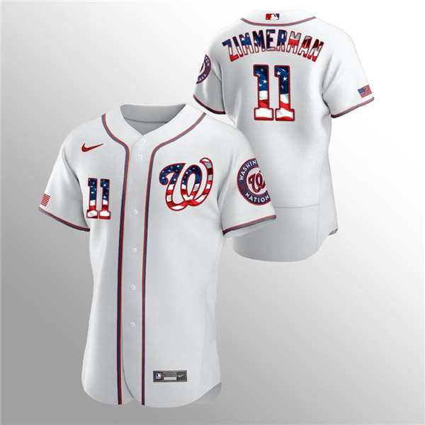 Men's Washington Nationals #11 Ryan Zimmerman White 2020 Stars & Stripes Flex Base Stitched Jersey