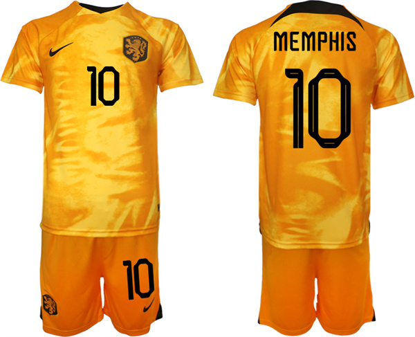 Men's Netherlands #10 Memphis Orange Home Soccer Jersey Suit