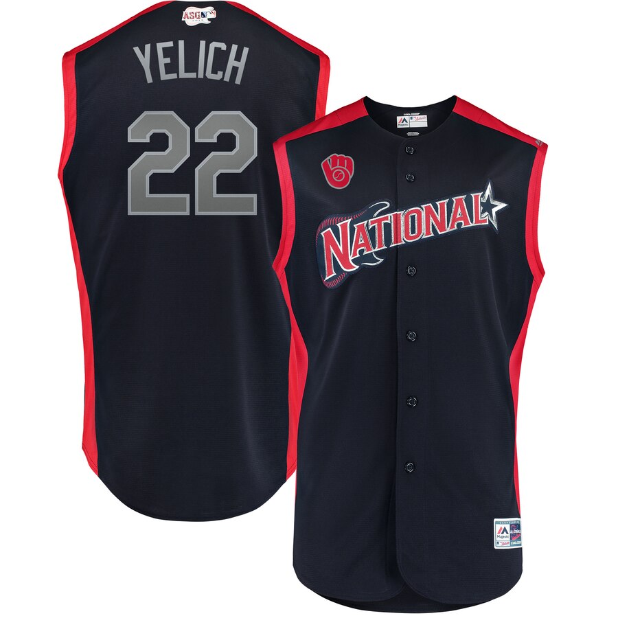 National League #22 Christian Yelich Navy 2019 MLB All-Star Game Workout Jersey