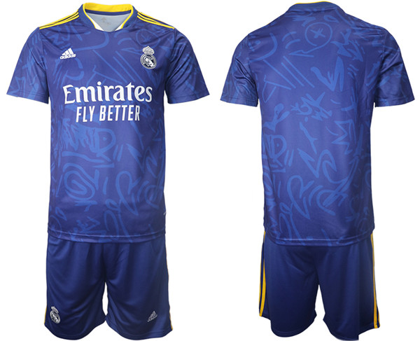 Men's Real Madrid 2021/22 Blue Away Soccer Jersey Suit