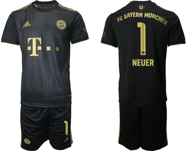 Men's FC Bayern München #1 Neuer Black Away Soccer Jersey Suit