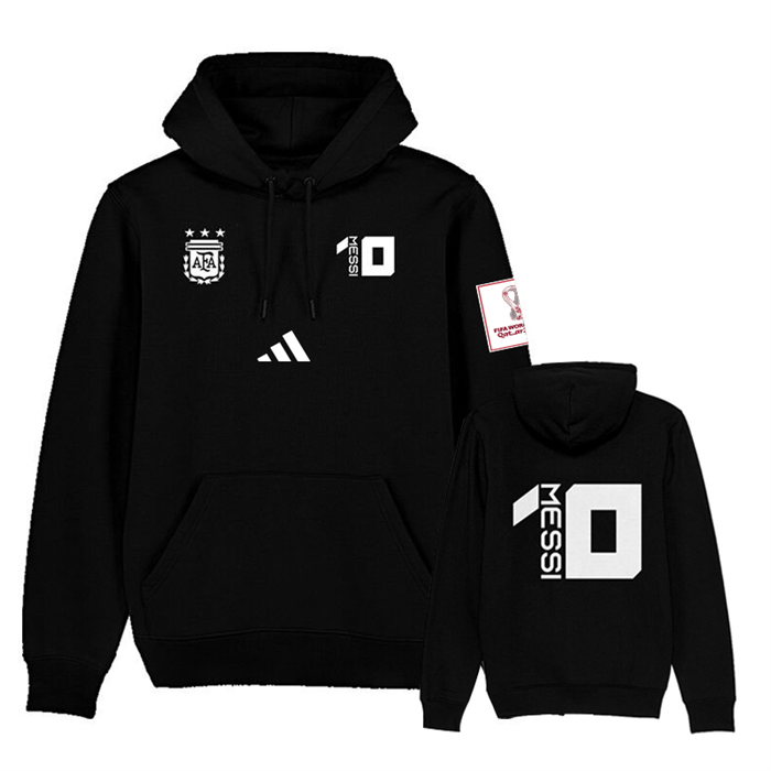Men's Argentina #10 Messi Black 2022 FIFA World Cup Soccer Hoodie