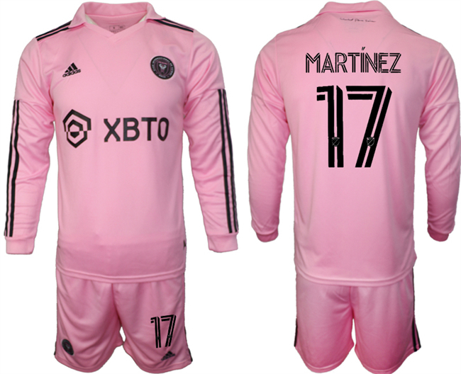 Men's Inter Miami CF #17 Martínez 2023/24 Pink Home Soccer Jersey Suit