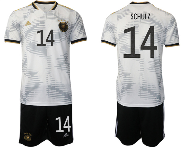 Men's Germany #14 Schulz White 2022 FIFA World Cup Home Soccer Jersey Suit