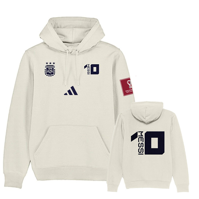 Men's Argentina #10 Messi White 2022 FIFA World Cup Soccer Hoodie