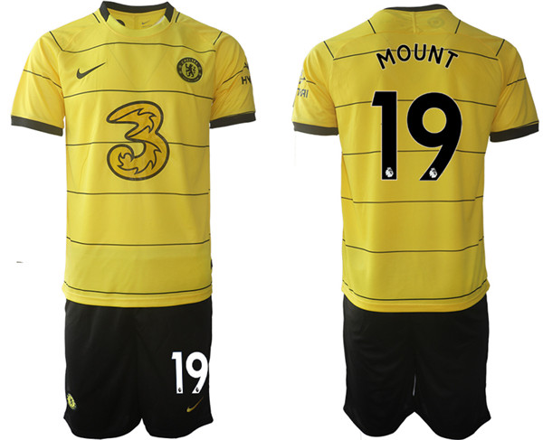 Men's Chelsea #19 Mason Mount 2021/22 Yellow Away Soccer Jersey Suit