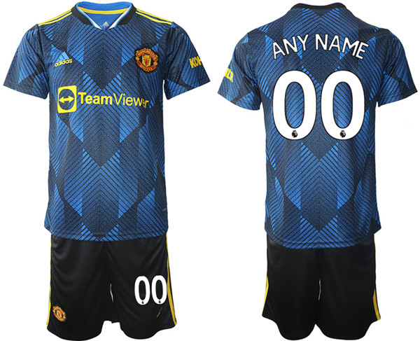 Men's Manchester United Custom 2021/22 Blue Away Soccer Jersey Suit