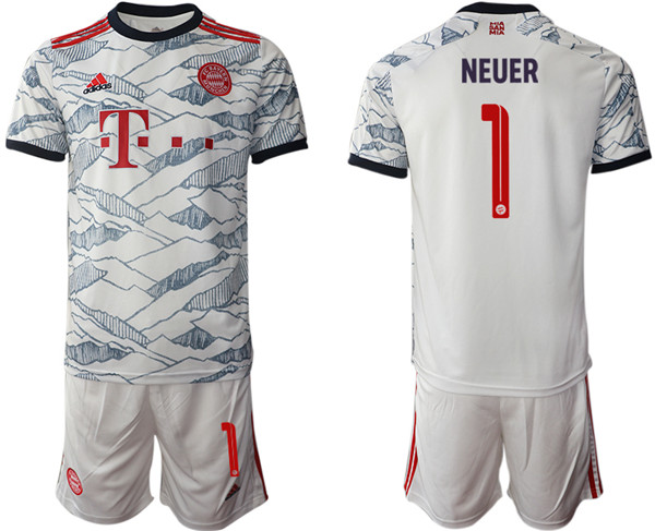 Men's FC Bayern München #1 Neuer White Away Soccer Jersey Suit
