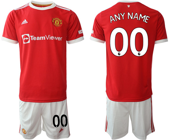 Men's Manchester United Custom 2021/22 Red Home Soccer Jersey Suit
