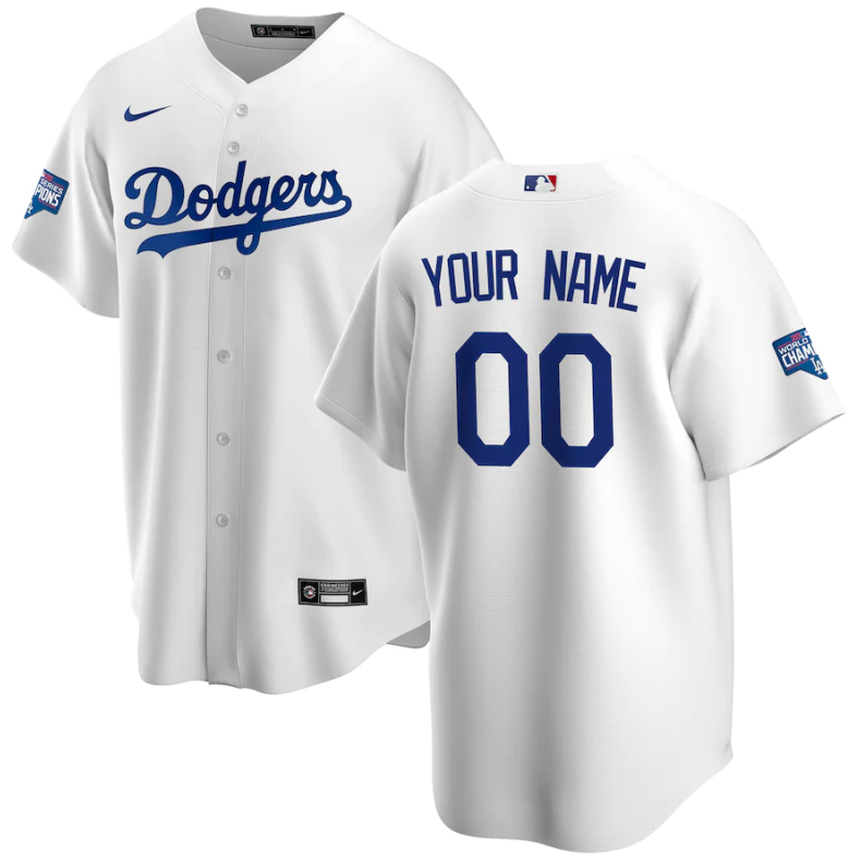 Men's Los Angeles Dodgers Customized White 2020 World Series Champions Home Patch Cool Base Stitched Jersey