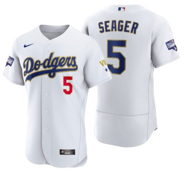 Men's Los Angeles Dodgers Customized White Gold Championship Flex Base Stitched MLB Jersey