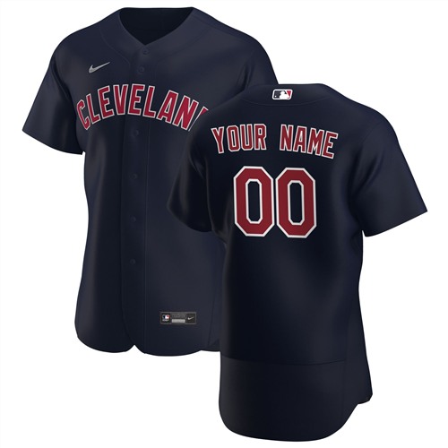 Men's Cleveland Indians Navy Customized Stitched MLB Jersey