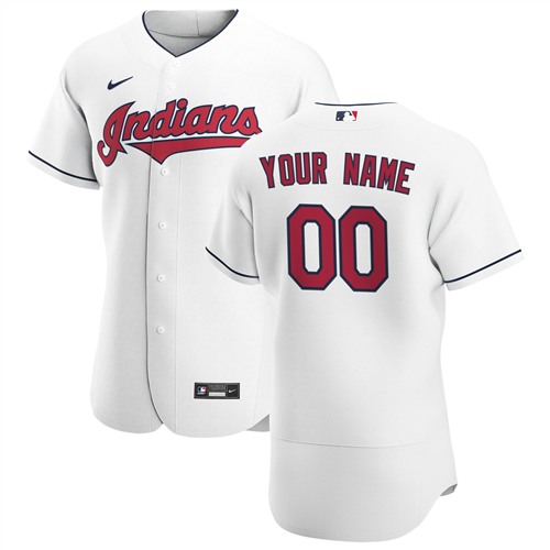 Men's Cleveland Indians White Customized Stitched MLB Jersey