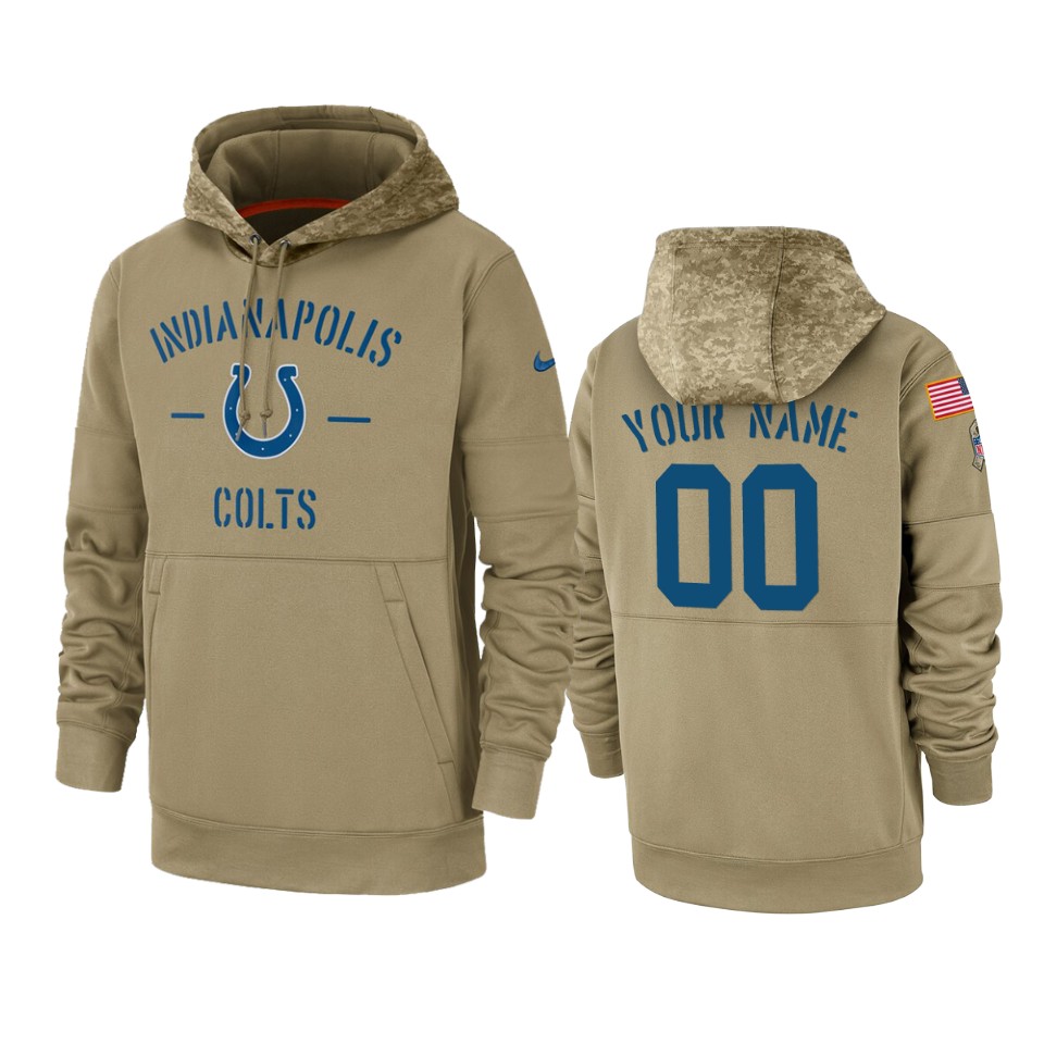 Men's Indianapolis Colts Customized Tan 2019 Salute To Service Sideline Therma Pullover Hoodie