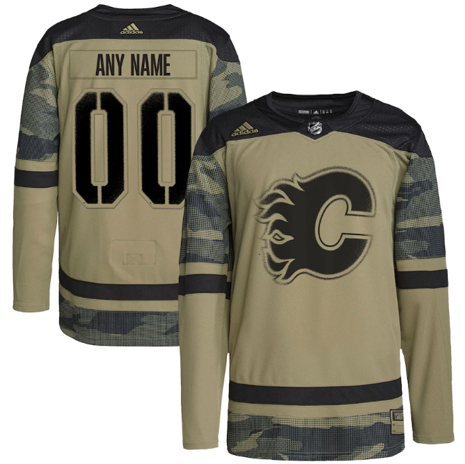 Calgary Flames adidas Camo Logo Military Appreciation Team Authentic Custom Practice Jersey