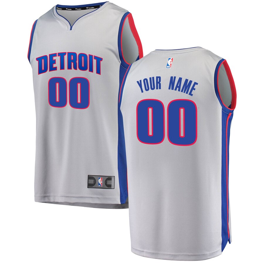 Men's Detroit Pistons Silver Customized Stitched NBA Jersey