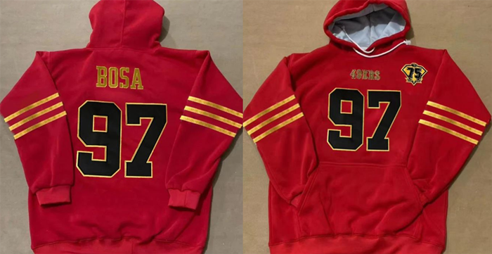 Men's San Francisco 49ers Customized Red Gold 75th Anniversary Alternate Pullover Hoodie