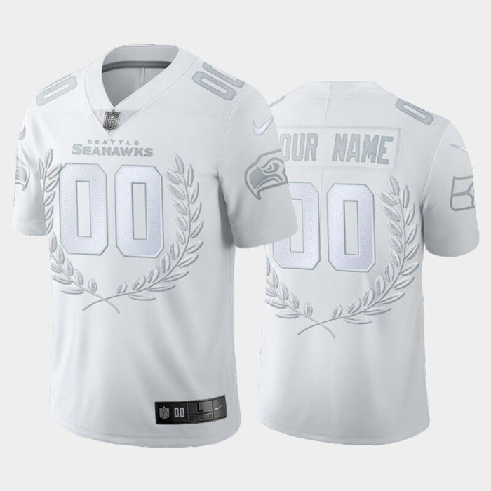 Men's Seattle Seahawks Customized White MVP Stitched Limited Jersey