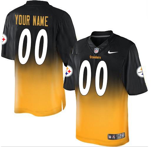 Nike Pittsburgh Steelers Customized Black/Gold Men's Stitched Elite Fadeaway Fashion NFL Jersey
