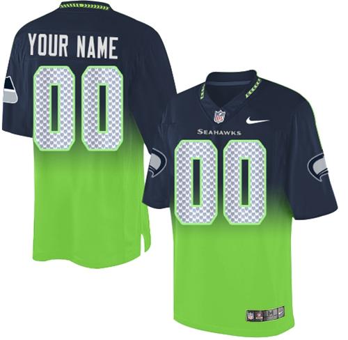 Nike Seattle Seahawks Customized Steel Blue/Green Men's Stitched Elite Fadeaway Fashion NFL Jersey