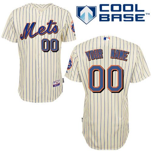 Mets Personalized Authentic Cream Blue Strip 2010 Cool Base MLB Jersey