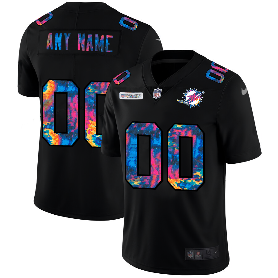 Men's Miami Dolphins Customized 2020 Black Crucial Catch Limited Stitched Jersey