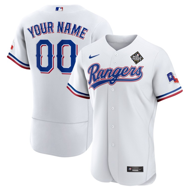 Men's Texas Rangers Customized White 2023 World Series City Connect Flex Base Stitched Baseball Jersey