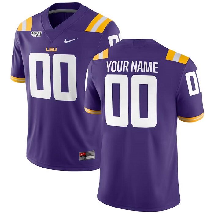 Men's LSU Tigers Customized Purple With 150th Patch Limited Stitched Jersey