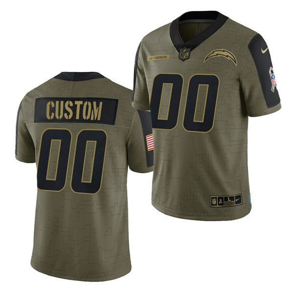 Men's Los Angeles Chargers Customized 2021 Olive Salute To Service Limited Stitched Jersey