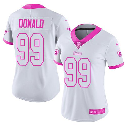 Women's Los Angeles Rams Customized White/Pink Fashion Limited Stitched Jersey