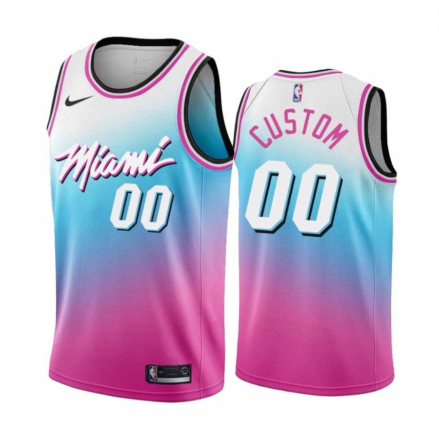 Men's Miami Heat White Customized 2020 City Edition Blue/Pink Stitched Jersey