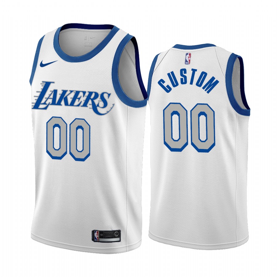 Men's Los Angeles Lakers Customized White City Edition New Blue Silver Logo 2020-21 Stitched Jersey