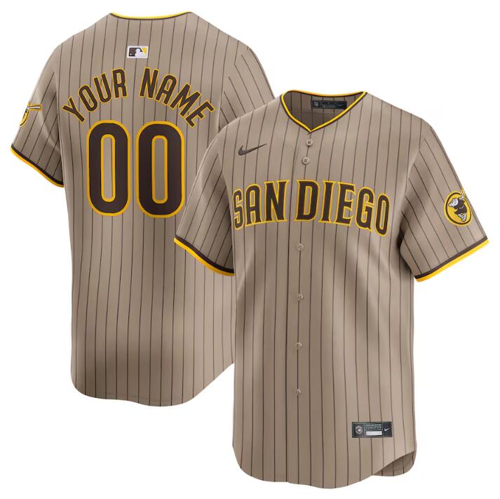Men's San Diego Padres Customized Tan 2024 Alternate Limited Stitched Baseball Jersey