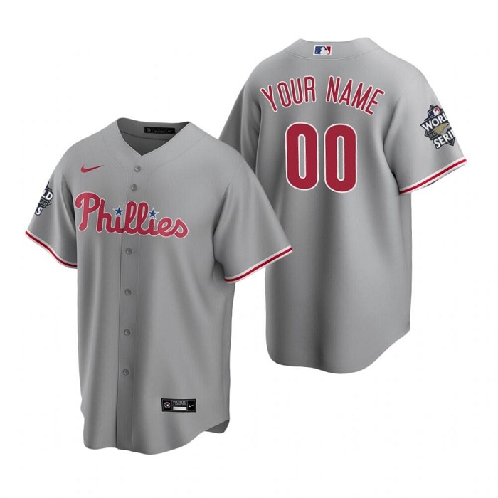 Men's Philadelphia Phillies Customized Grey 2022 World Series Cool Base Stitched Baseball Jersey