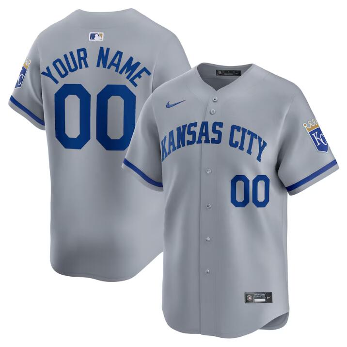 Men's Kansas City Royals Customized Grey 2024 Away Limited Stitched Baseball Jersey