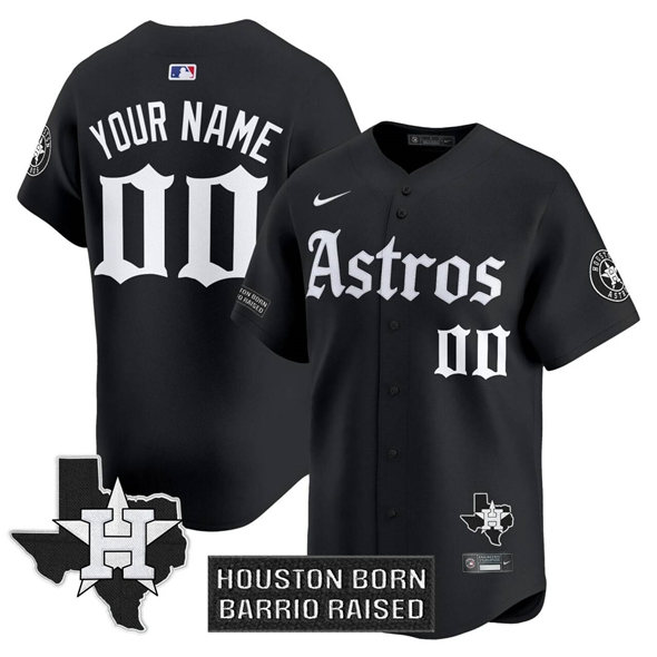 Men's Houston Astros Active Player Custom Black Gothic 'Houston Born Barrio Raised' Limited Stitched Baseball Jersey