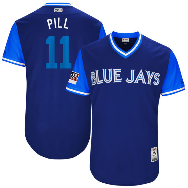 Men's Toronto Blue Jays #11 Kevin Pillar "Pill" Majestic Royal/Light 2018 Players' Weekend Stitched MLB Jersey