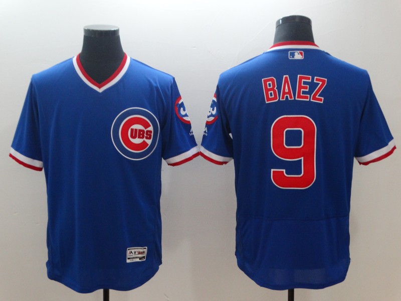 Men's Chicago Cubs #9 Javier Baez Royal Throwback Flexbase Stitched MLB Jersey