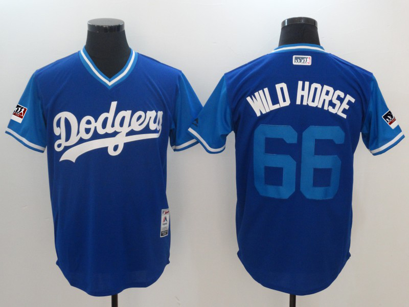 Men's Los Angeles Dodgers #66 Yasiel Puig "Wild Horse" Majestic Royal/Light Blue 2018 Players' Weekend Stitched MLB Jersey