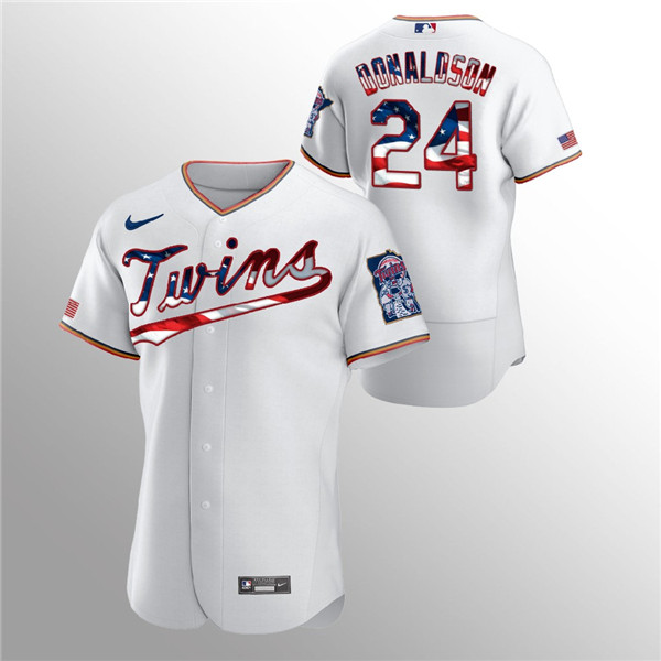 Men's Minnesota Twins #24 Josh Donaldson White 2020 Stars & Stripes Flex Base Stitched Jersey