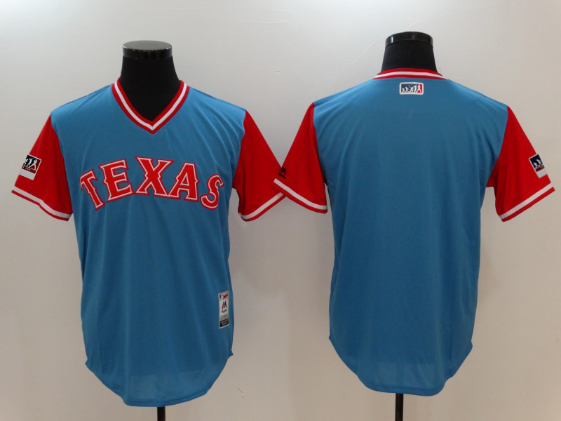 Men's Texas Rangers Majestic Light Blue/Red 2018 Players' Weekend Team Stitched MLB Jersey