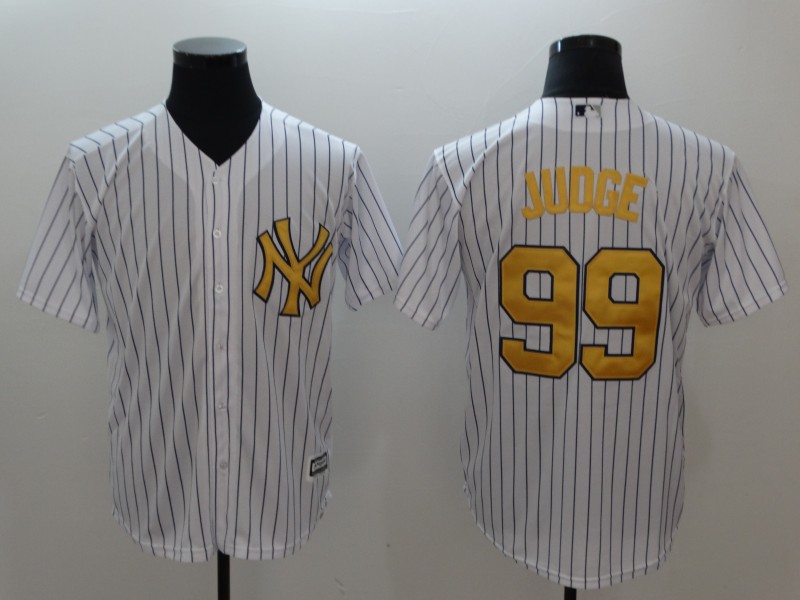 Men's New York Yankees #99 Aaron Judge White Gold Cool Base Stitched MLB Jersey