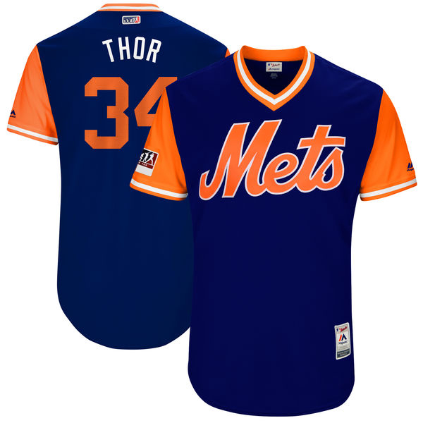 Men's New York Mets #34 Noah Syndergaard "Thor"Majestic Royal 2018 Players Weekend Stitched MLB Jersey