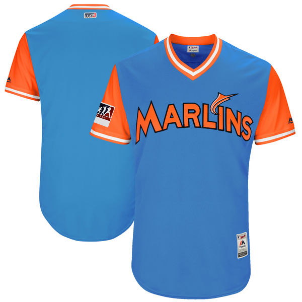 Men's Miami Marlins Majestic Light Blue/Orange 2018 Players' Weekend Team Stitched MLB Jersey