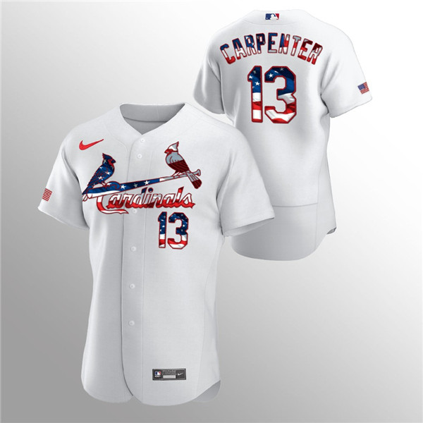 Men's St. Louis Cardinals #13 Matt Carpenter White 2020 Stars & Stripes Flex Base Stitched Jersey